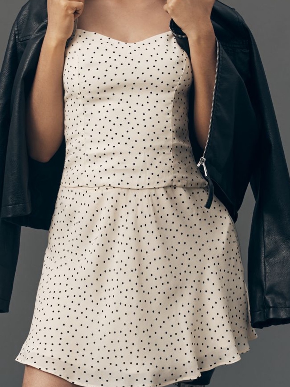 Reformation Cream Mini Skirt with Black Polka Dots NEW with tags